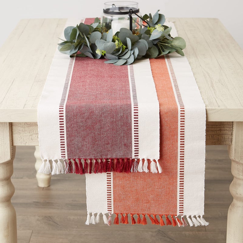 DII Dobby Stripe Woven Table Runner, 13x72 (13x77.5, Fringe Included), Burnt Orange - Image 5